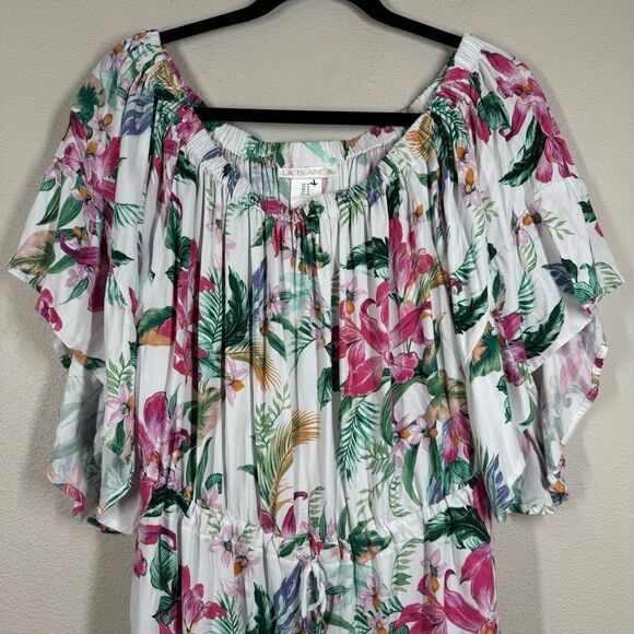 La Blanca Off Shoulder Mini Dress Swimsuit Cover Up Tropical Mystic Palms Medium - Picture 2 of 8